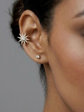 Sun Ear Cuff Ear Claw Ear Clip 18k Gold Plated Real CZ Stone